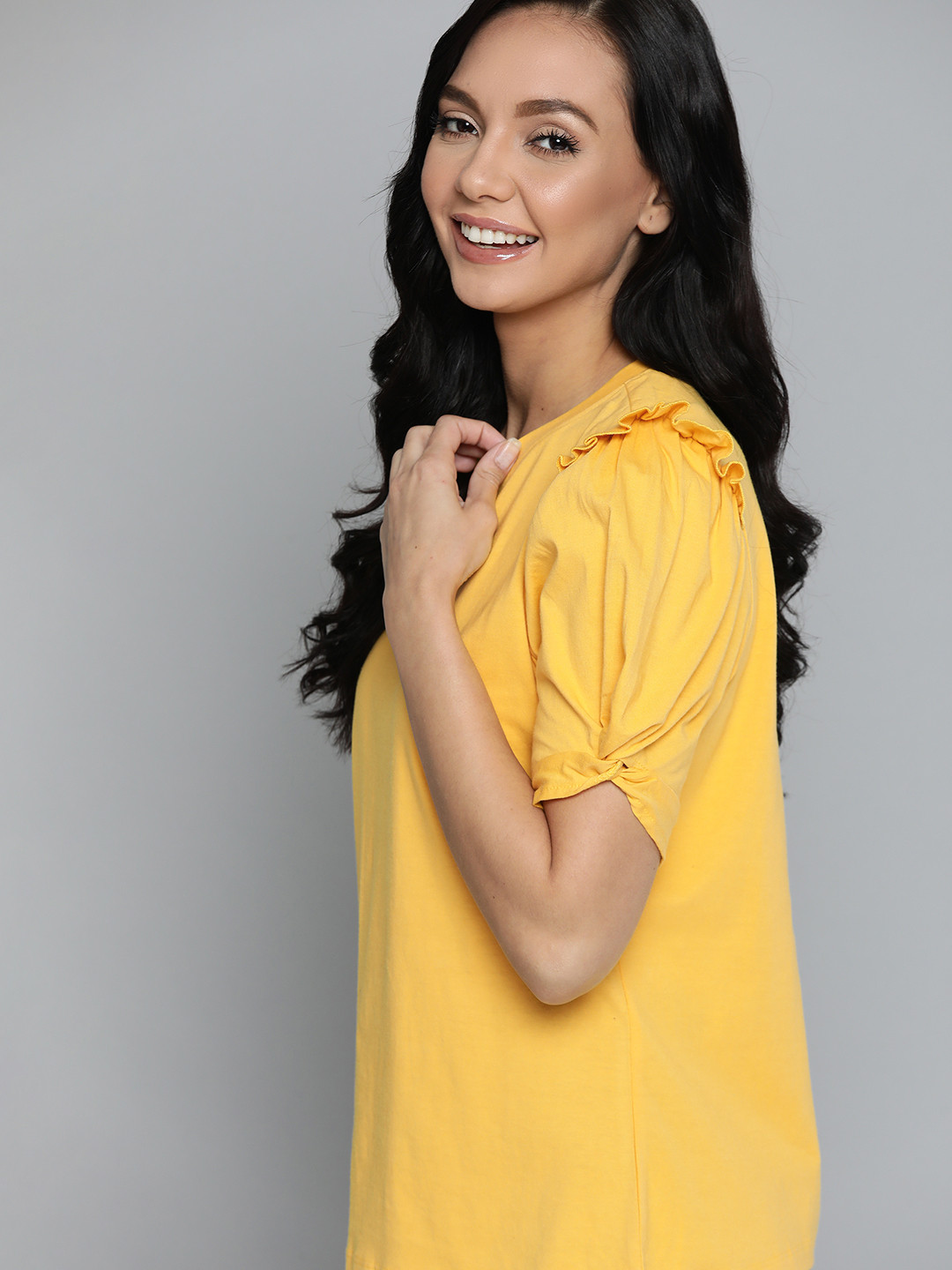 

Mast & Harbour Yellow Pure Cotton Ruffled Top