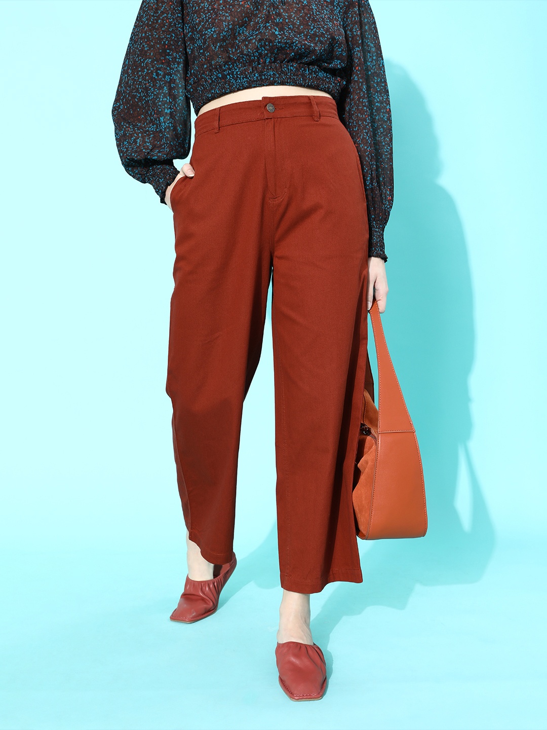 

Mast & Harbour Women Charming Maroon Solid Kick Flared Trousers