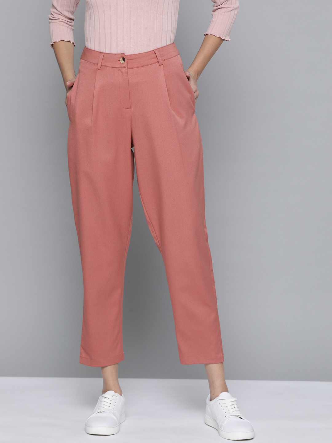 

Mast & Harbour Women Dusty Pink Solid Trousers
