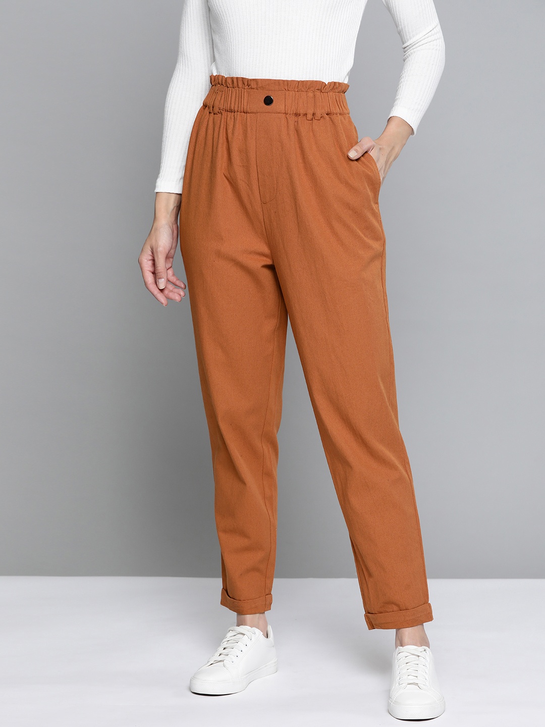 

Mast & Harbour Women Rust Pleated Trousers