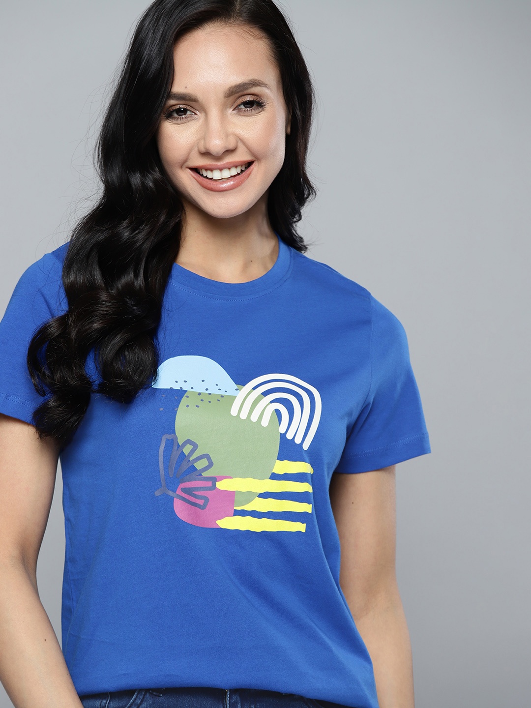 

Mast & Harbour Women Blue & Green Cotton Printed T-shirt