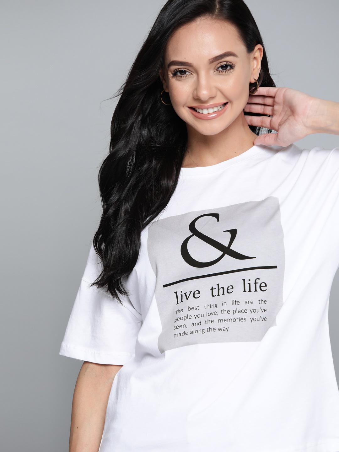 

Mast & Harbour Women White & Black Pure Cotton Typography Printed T-shirt