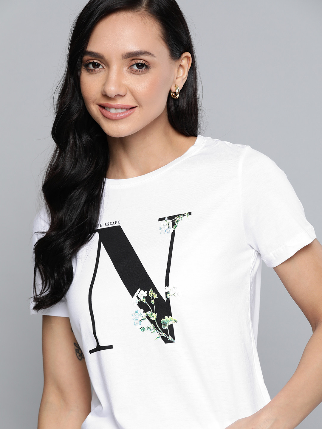 

Mast & Harbour Women White & Black Printed T-shirt