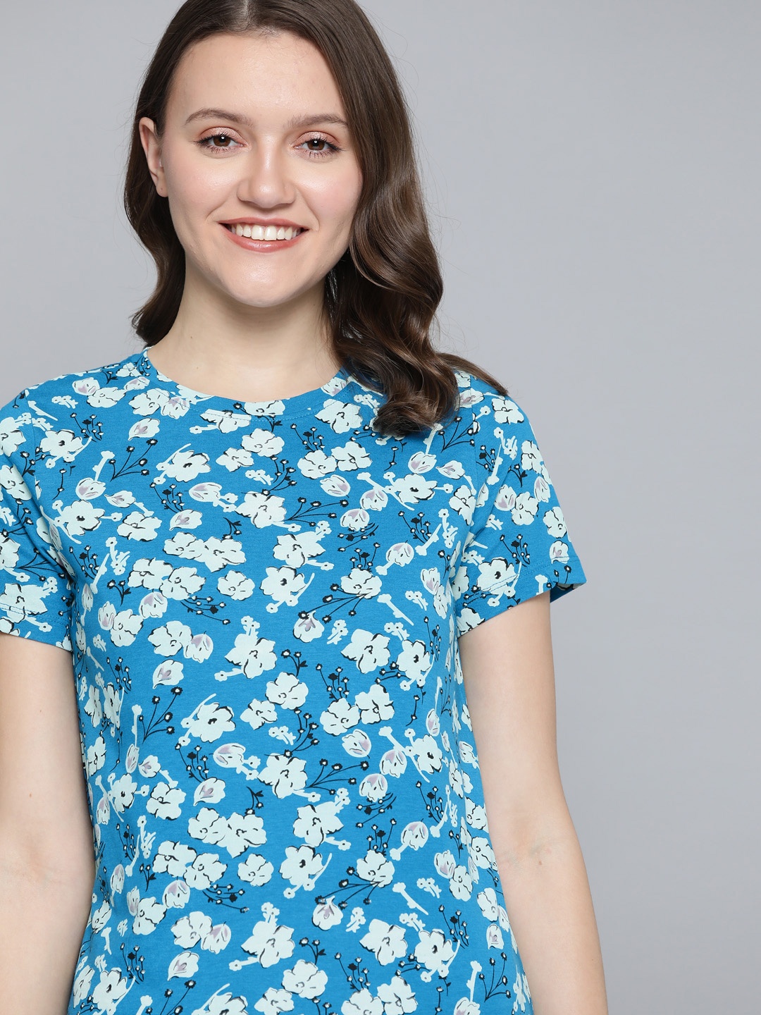 

Mast & Harbour Women Blue Floral Print T-shirt