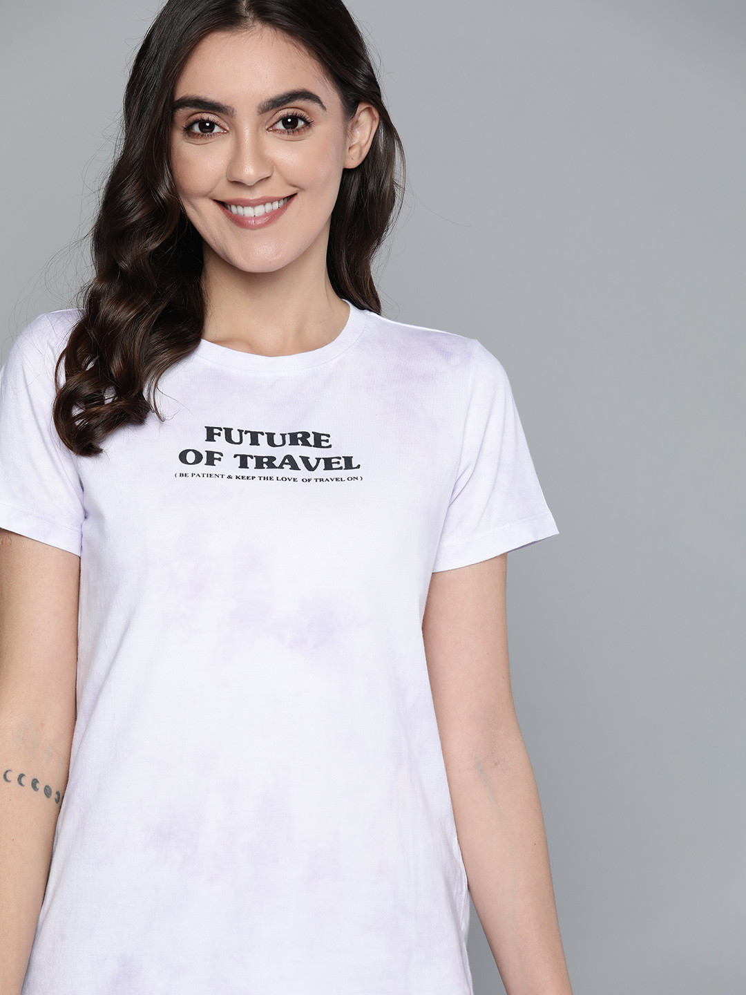 

Mast & Harbour Women Purple & White Tie and Dye Printed Pure Cotton T-shirt