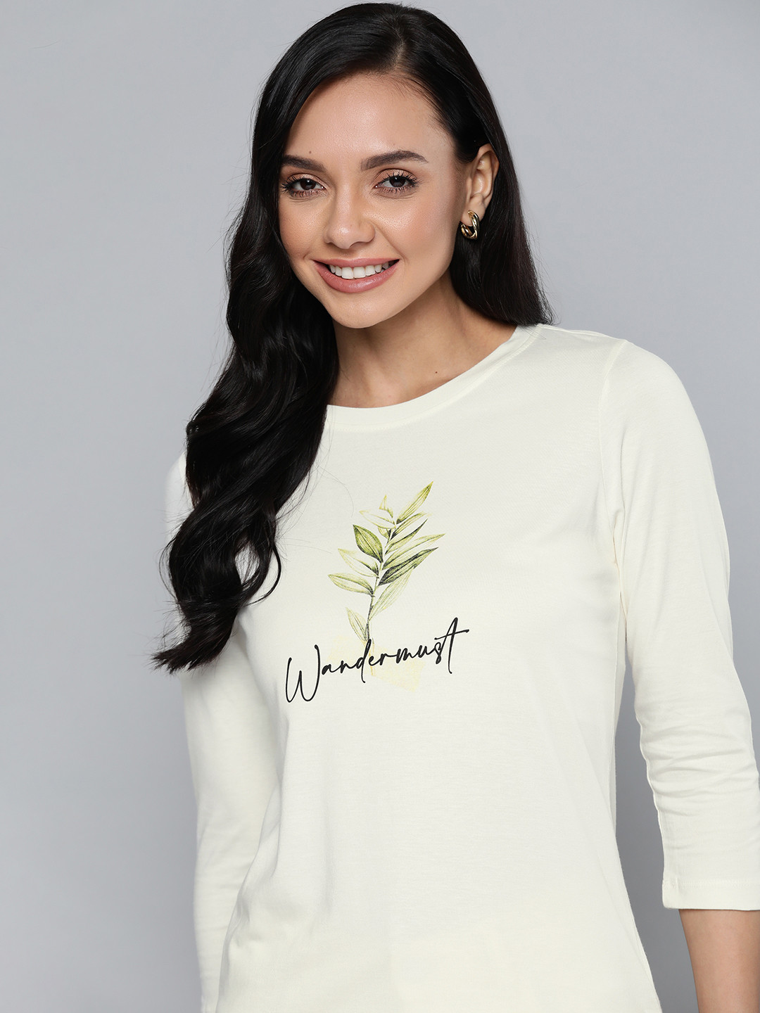 

Mast & Harbour Women Off White & Black Printed T-shirt