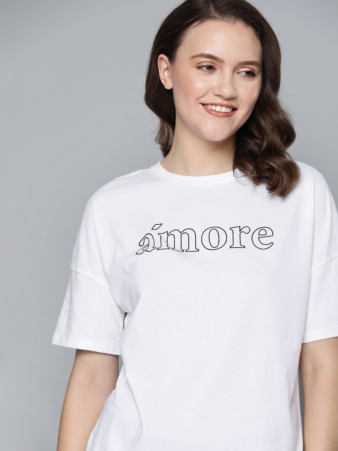 

Mast & Harbour Women White & Black Typography Printed Cotton T-shirt