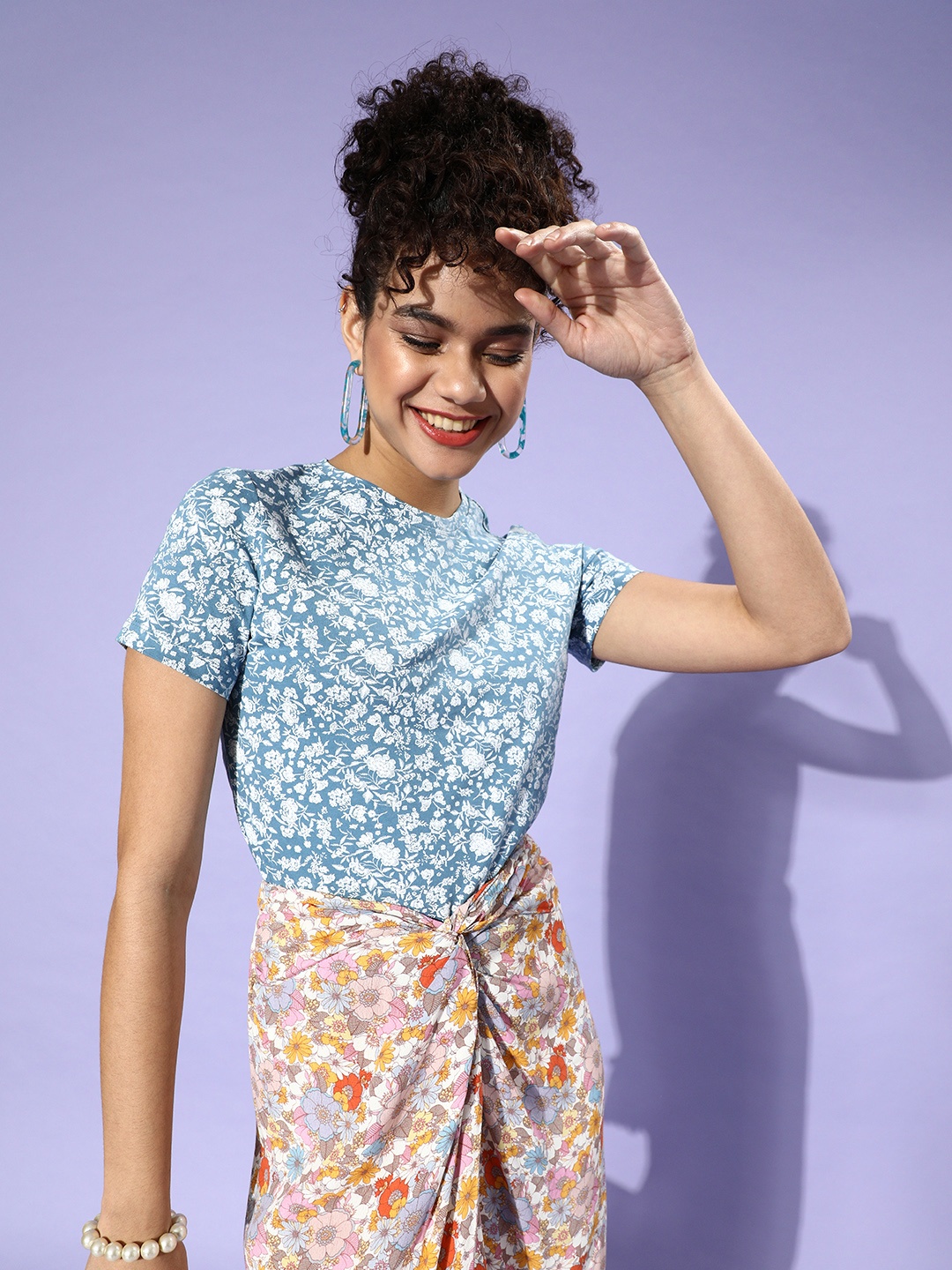 

Mast & Harbour Women Blue Floral Fantasy Tshirt