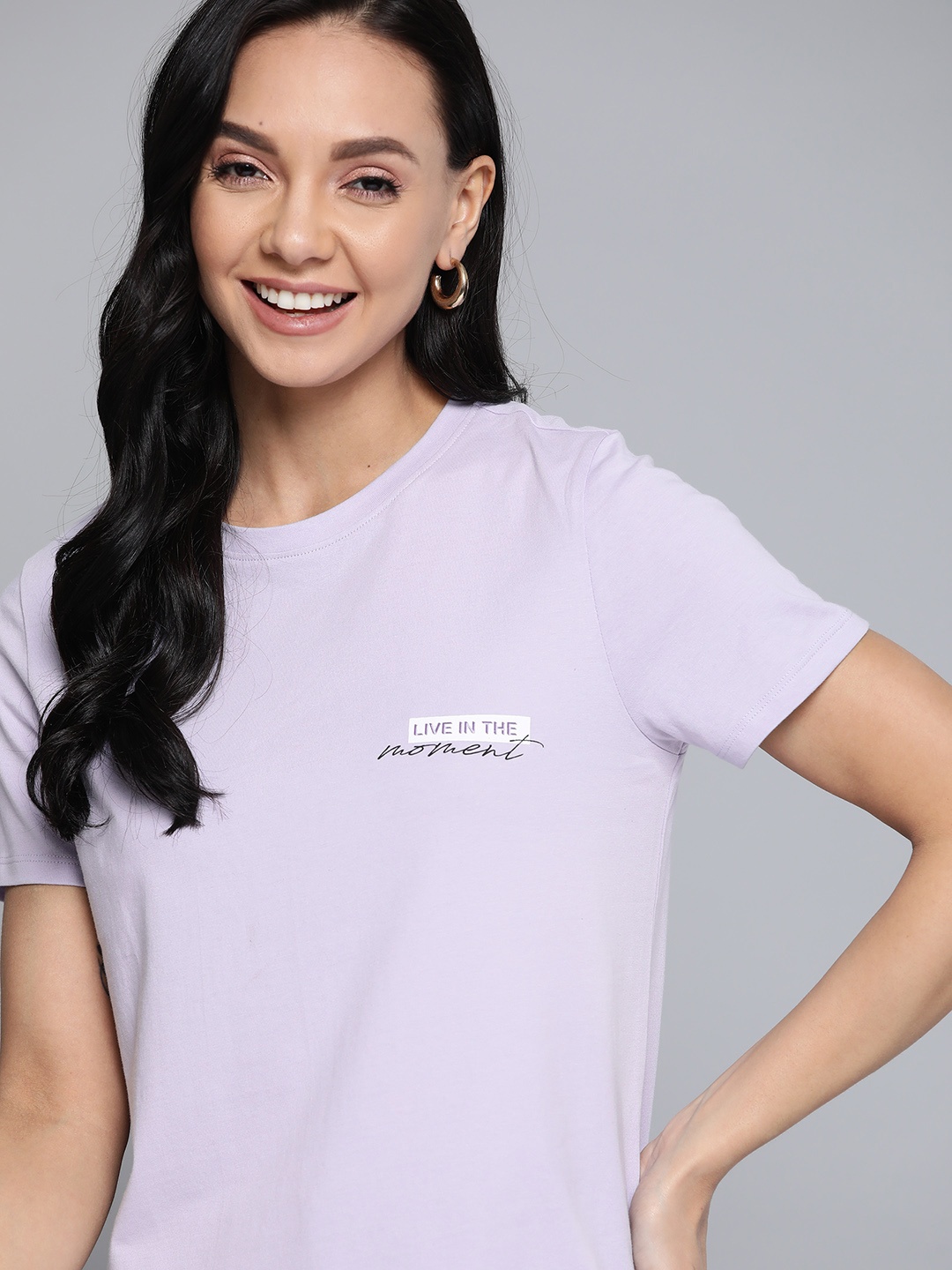 

Mast & Harbour Women Lavender Pure Cotton Solid T-shirt