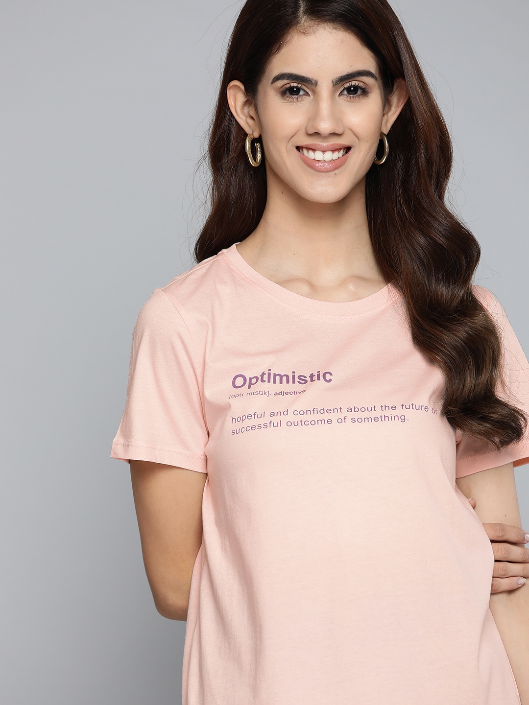 

Mast Harbour Women Pink Purple Typography Printed Pure Cotton T-shirt