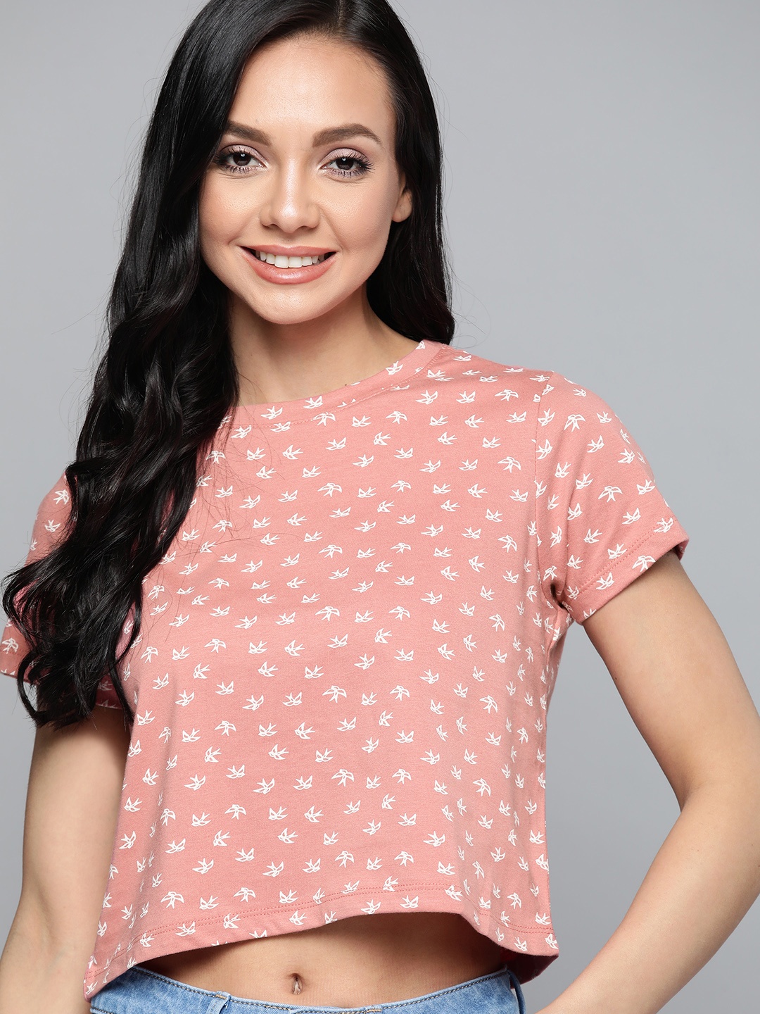 

Mast & Harbour Women Pink & White Pure Cotton Conversational Printed T-shirt