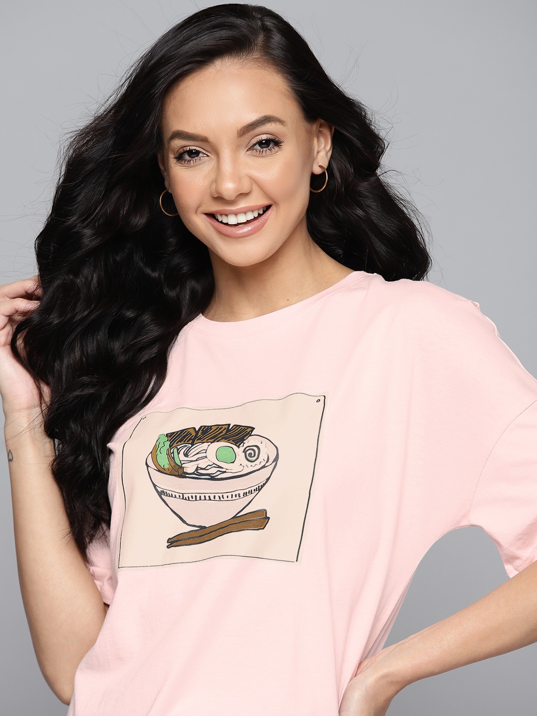 

Mast & Harbour Women Pink & Cream-Coloured Pure Cotton Printed T-shirt