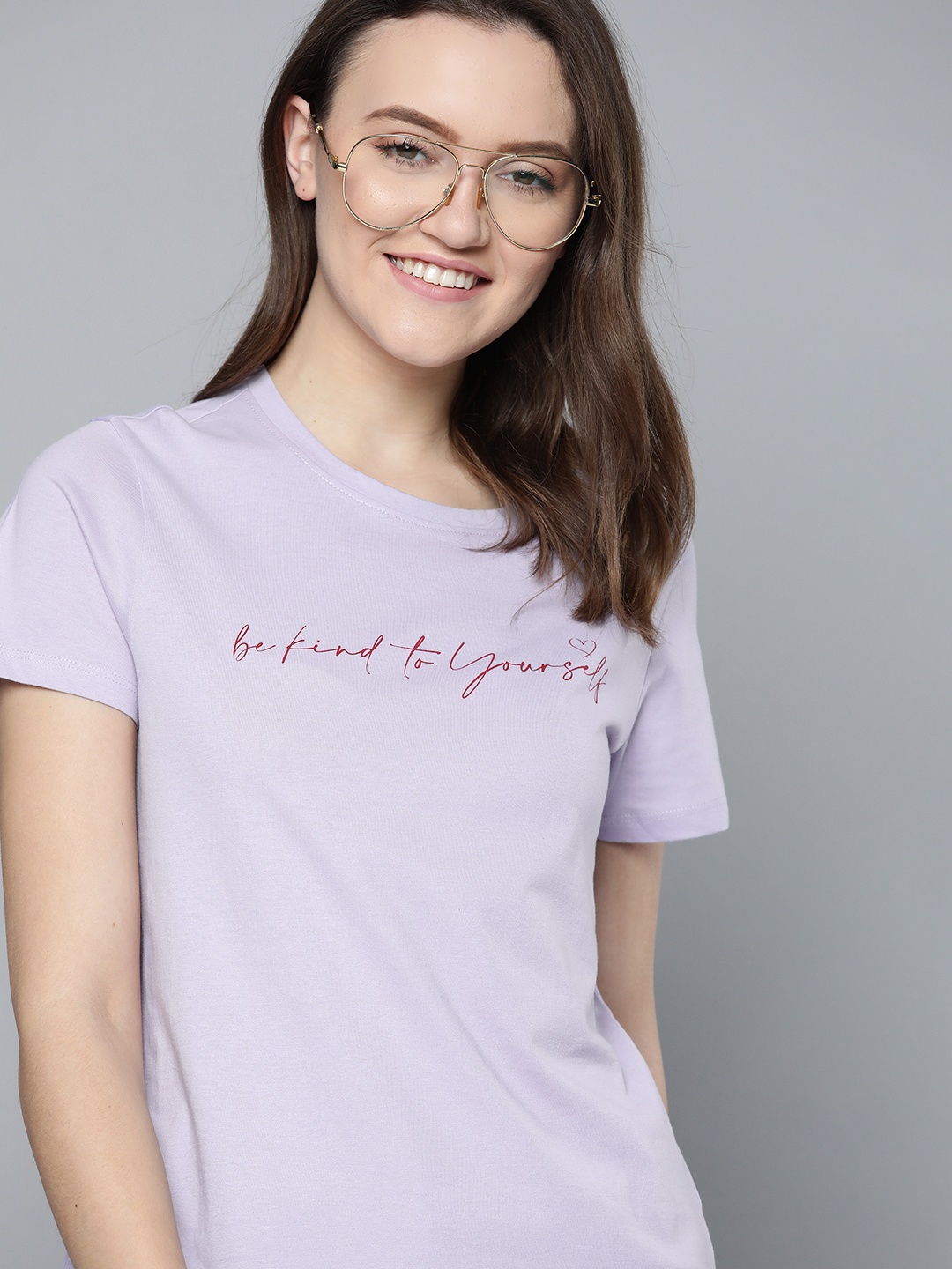 

Mast & Harbour Women Lavender & Maroon Typography Printed T-shirt