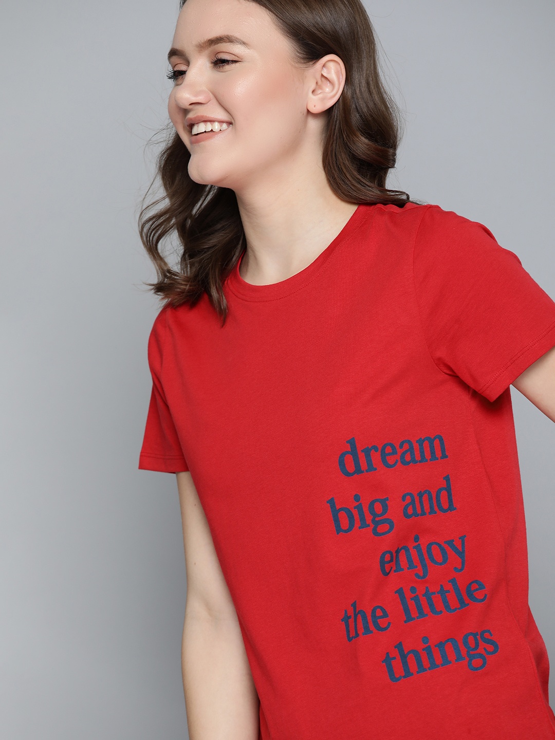 

Mast & Harbour Women Red & Navy Blue Typography Printed Cotton T-shirt