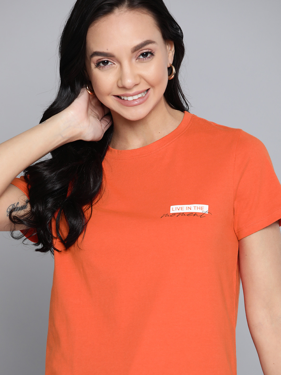 

Mast & Harbour Women Orange Pure Cotton Solid T-shirt
