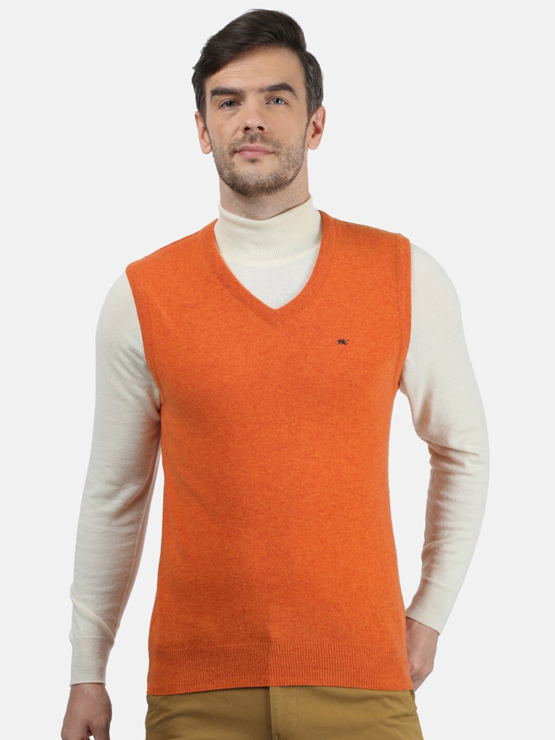 

Monte Carlo Men Orange Solid Wool Sleeveless Sweater Vest