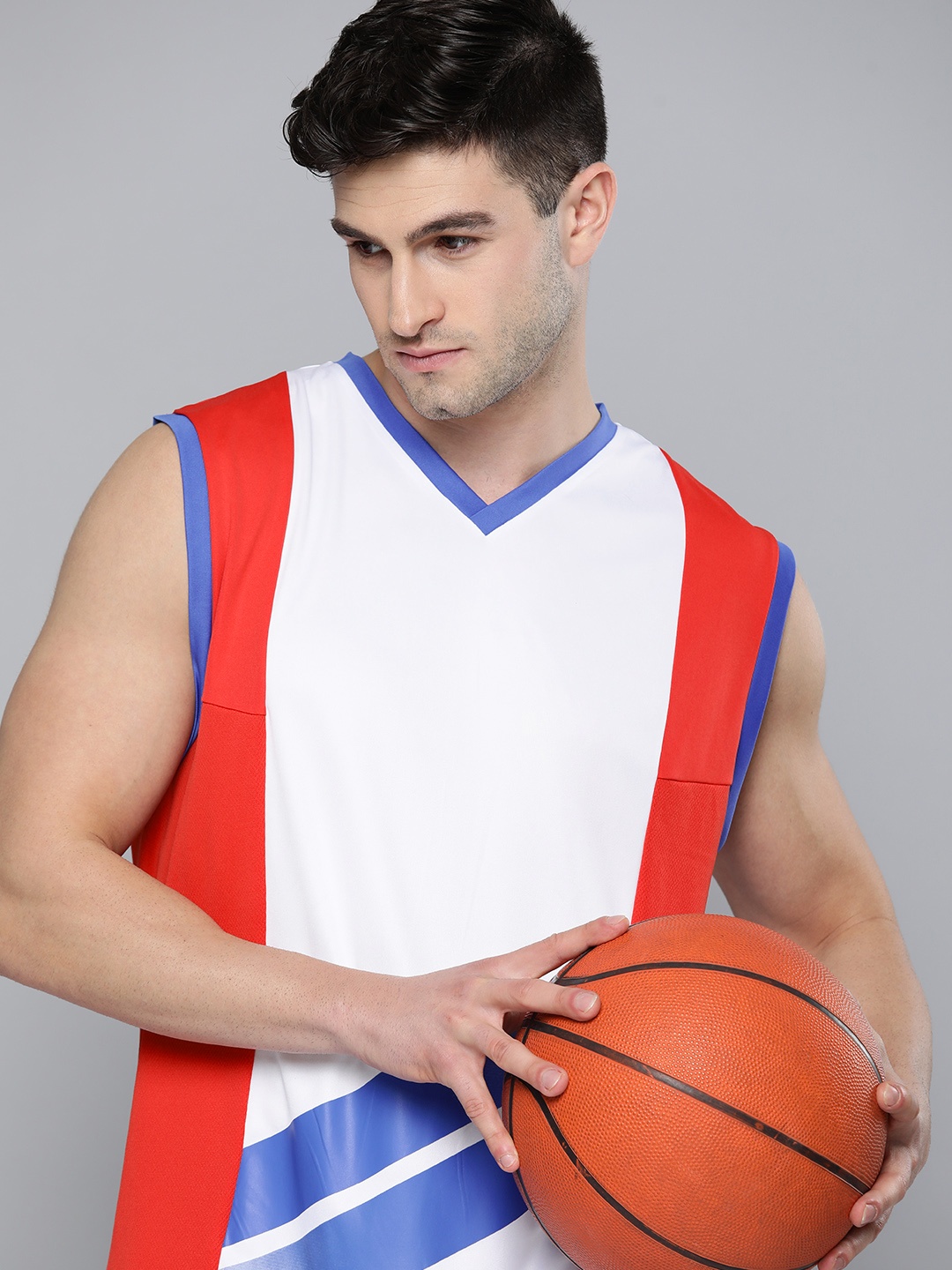 

HRX By Hrithik Roshan Men Strong Blue Rapid-Dry Colourblock Basketball Tshirts