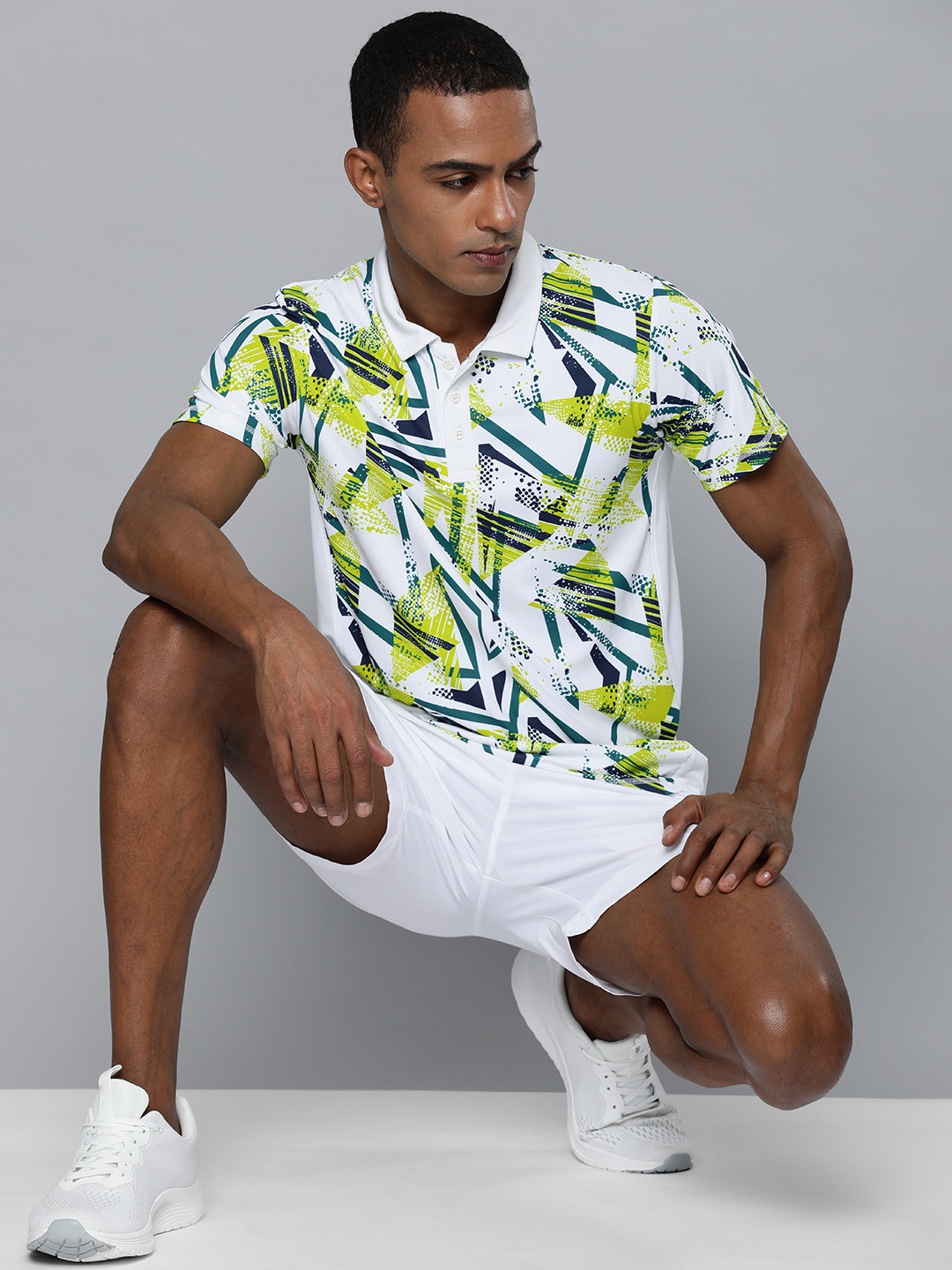 

HRX By Hrithik Roshan Men Optic White Printed Rapid-Dry AOP Racket Sports T-shirt