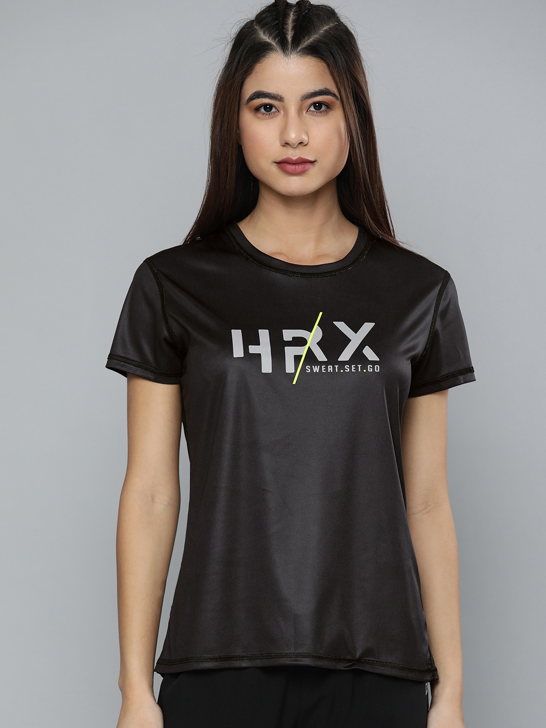 

HRX By Hrithik Roshan Training Women Black Reversible AOP Tshirts
