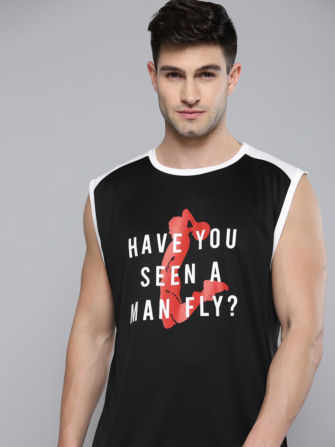 

HRX By Hrithik Roshan Men Jet Black Bio-Wash Typography Basketball Tshirts
