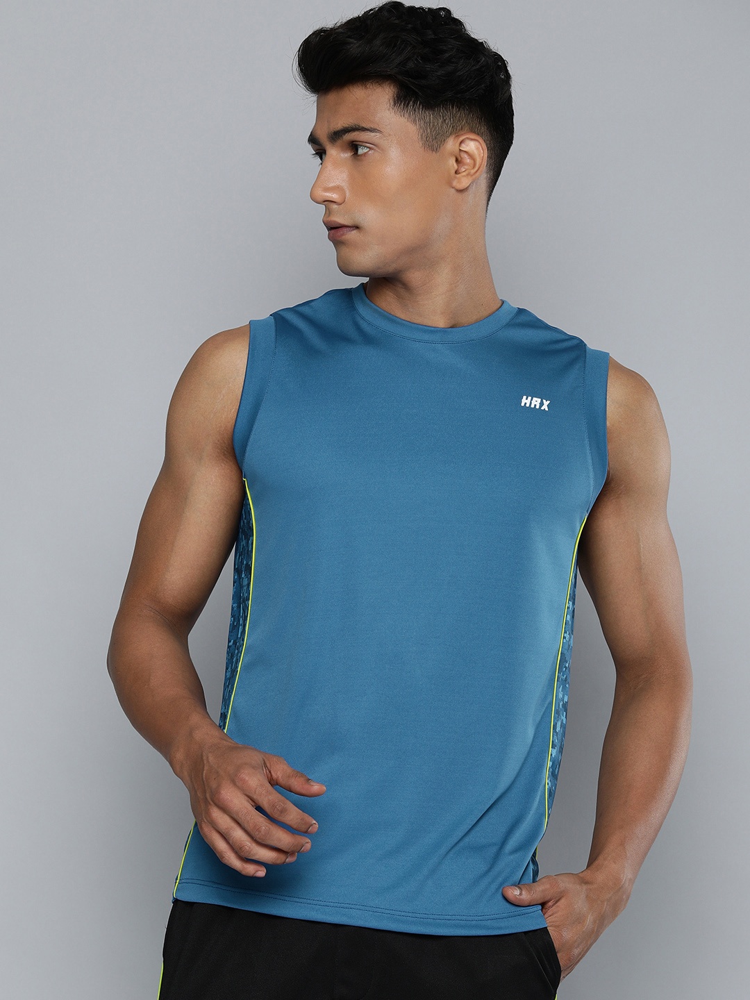 

HRX By Hrithik Roshan Training Men Blue Rapid-Dry AOP Tshirts