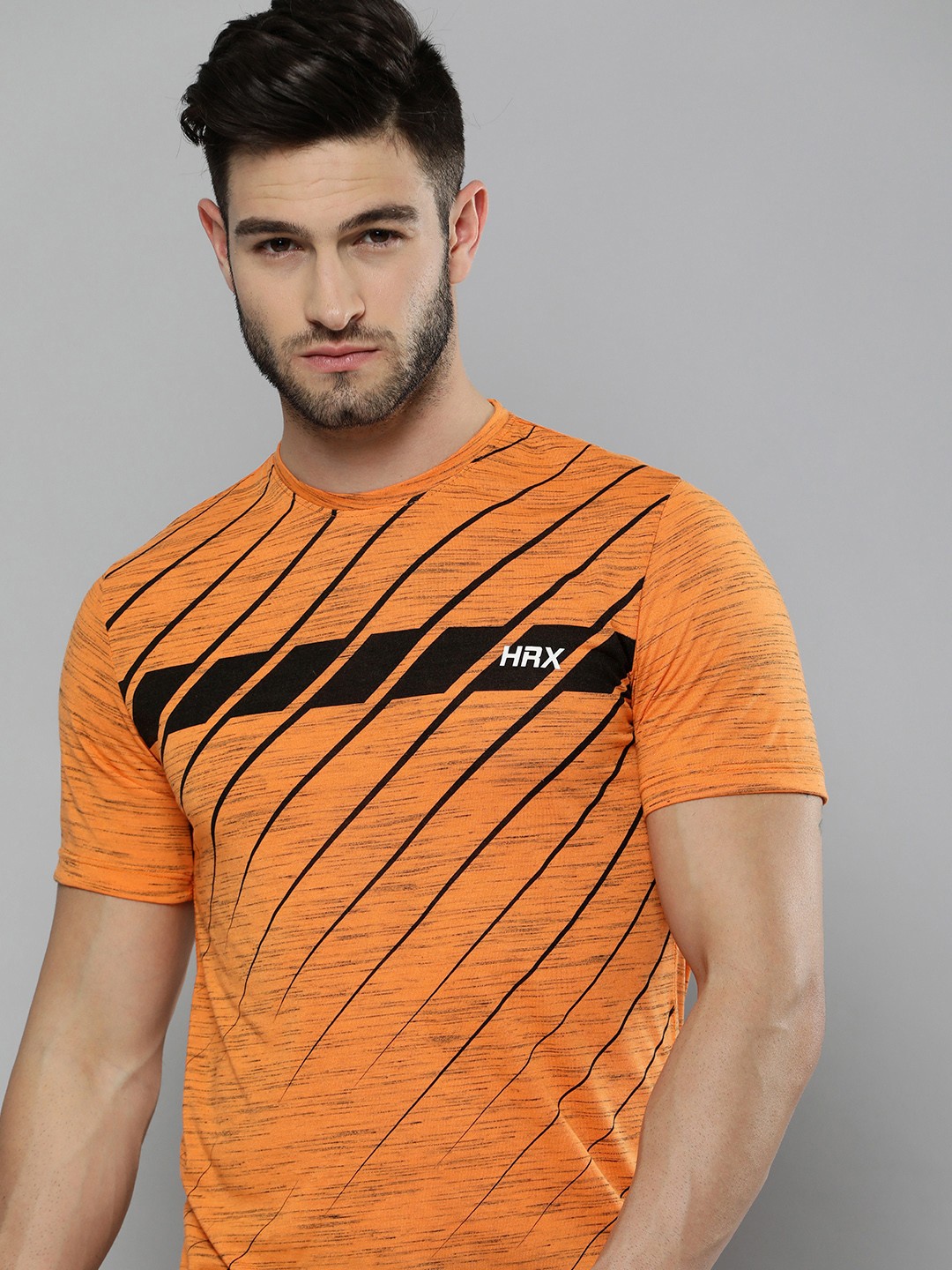 

HRX By Hrithik Roshan Training Men Orange & Black Rapid-Dry Brand Carrier Tshirts