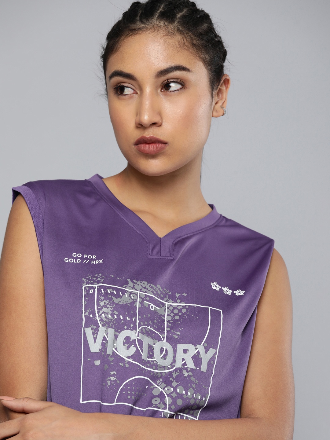

HRX By Hrithik Roshan Basketball Women Mulberry Purple Rapid-Dry Graphic Tshirts