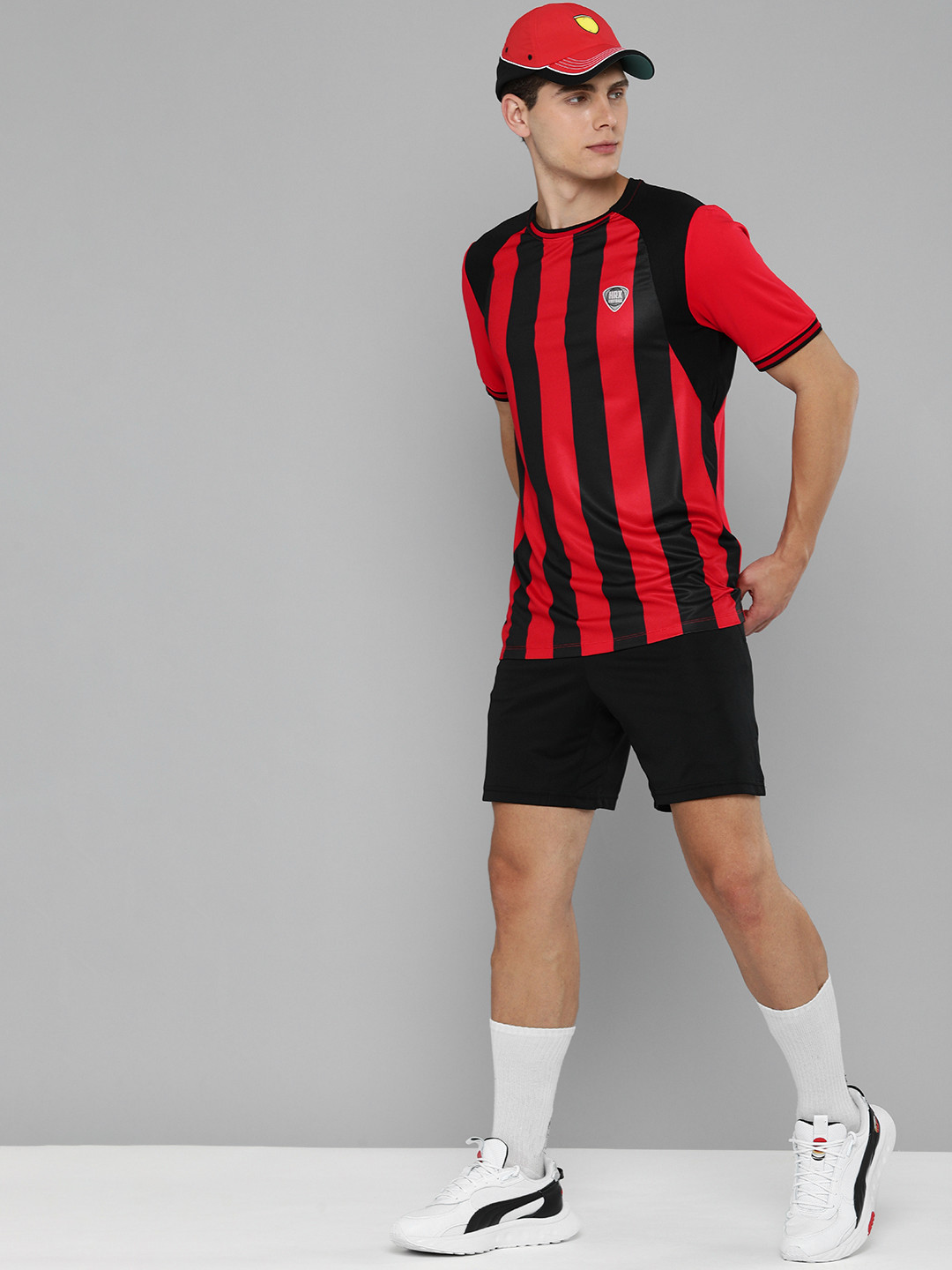 

HRX By Hrithik Roshan Football Men Jet Black & High Risk Red Rapid-Dry colourblock T-shirt