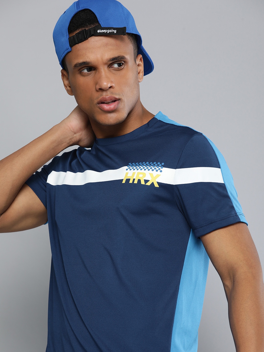 

HRX By Hrithik Roshan Running Men Estate Blue Rapid-Dry colourblock Tshirts