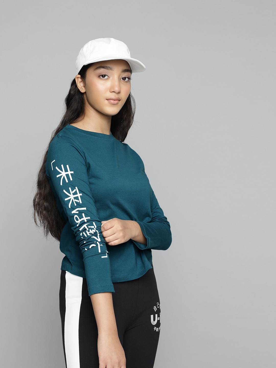 

HRX by Hrithik Roshan U-17 Lifestyle Girls Deep Ocean Rapid-Dry Typography Tshirts, Teal