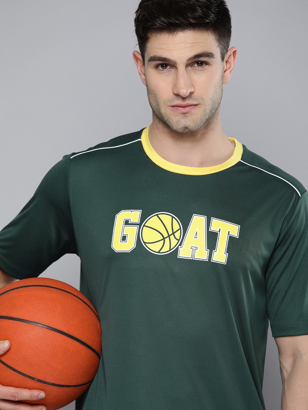 

HRX By Hrithik Roshan Men Green Typography Rapid-Dry Basketball T-shirt