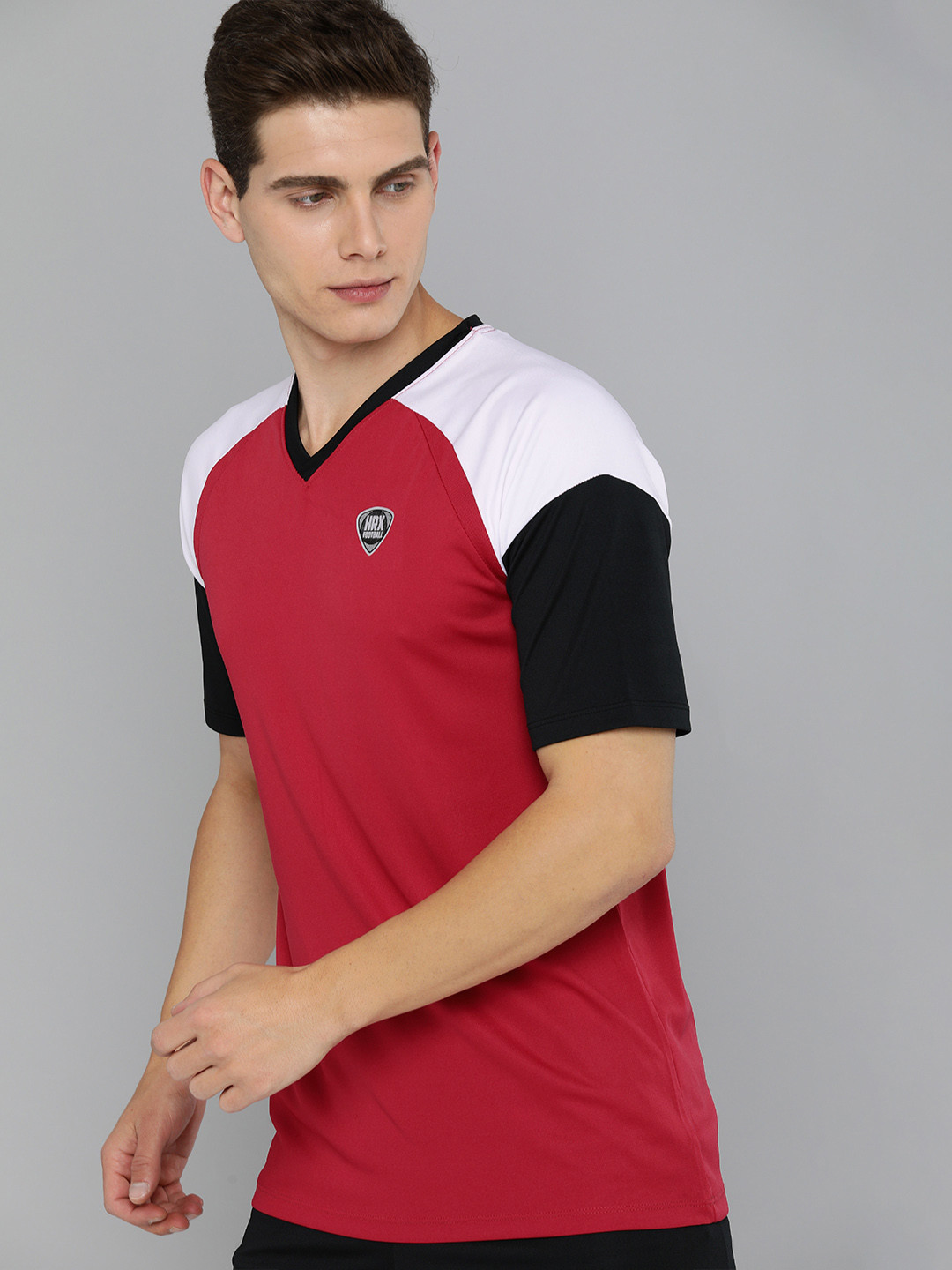 

HRX By Hrithik Roshan Football Men Electric Magenta Rapid-Dry colourblock T-shirt