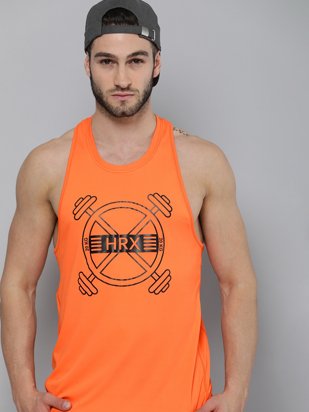 

HRX By Hrithik Roshan Men Orange & Black Printed Rapid-Dry Training Tshirts