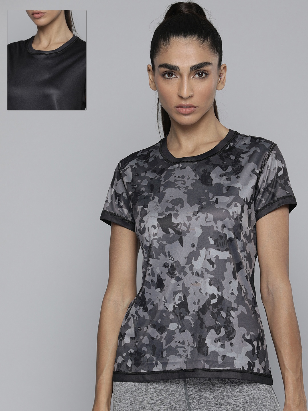 

HRX By Hrithik Roshan Women Black Reversible AOP T-shirt