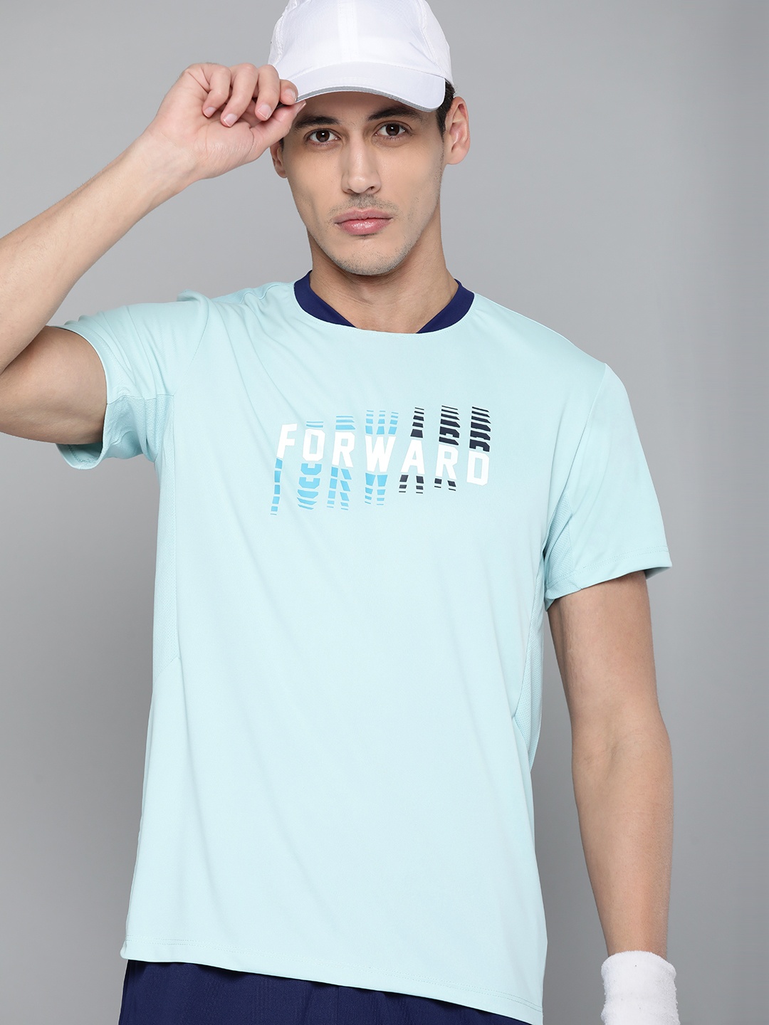 HRX By Hrithik Roshan Racket Sports Men Crystal Blue Rapid-Dry Typography T-shirt
