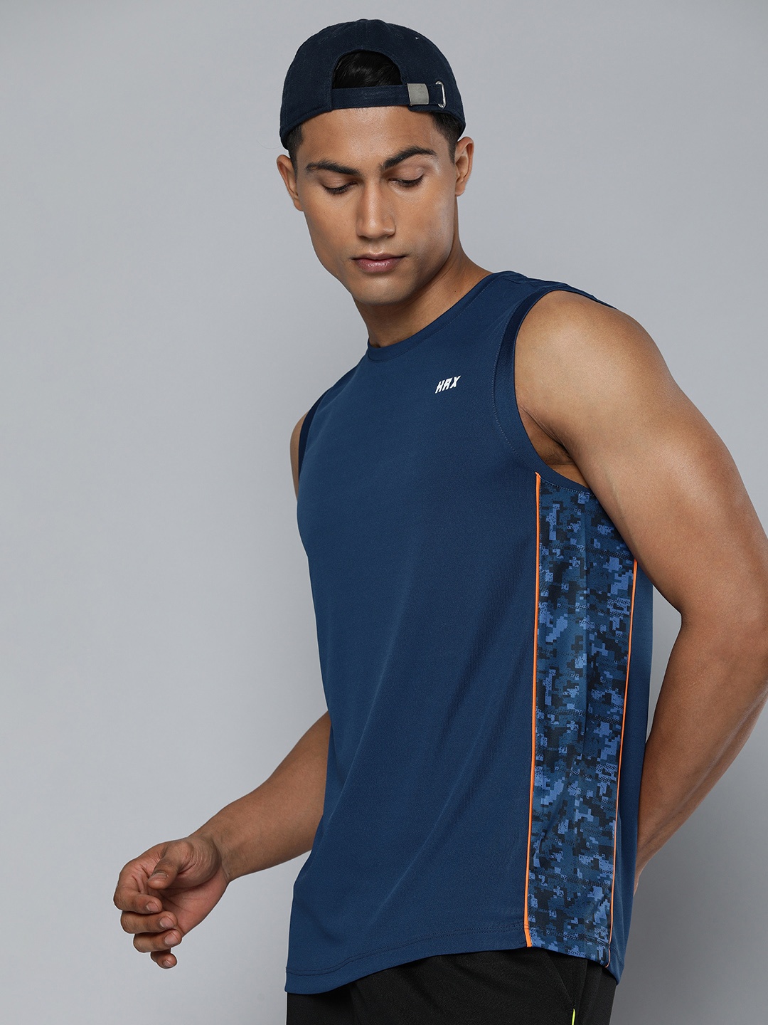 

HRX By Hrithik Roshan Training Men Blue Rapid-Dry AOP Training Tshirts, Navy blue