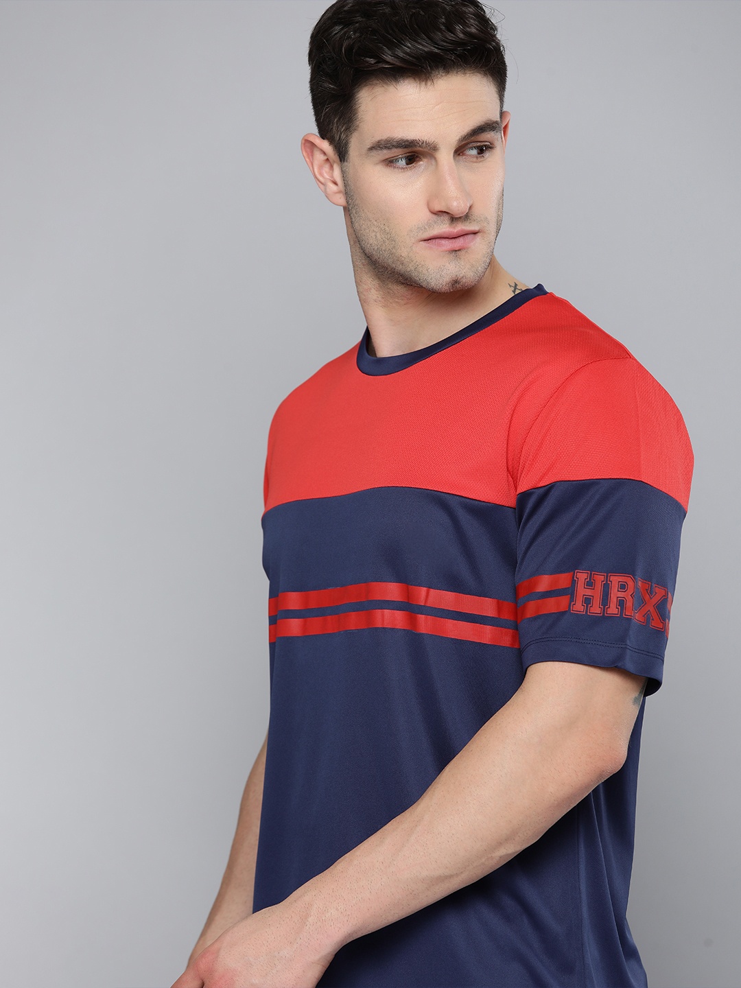 

HRX By Hrithik Roshan Basketball Men Medival Blue Rapid-Dry colourblock Tshirts, Red