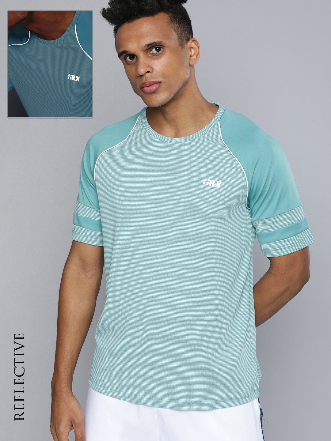 

HRX By Hrithik Roshan Running Men Blue Colourblocked Rapid-Dry Solid Tshirts