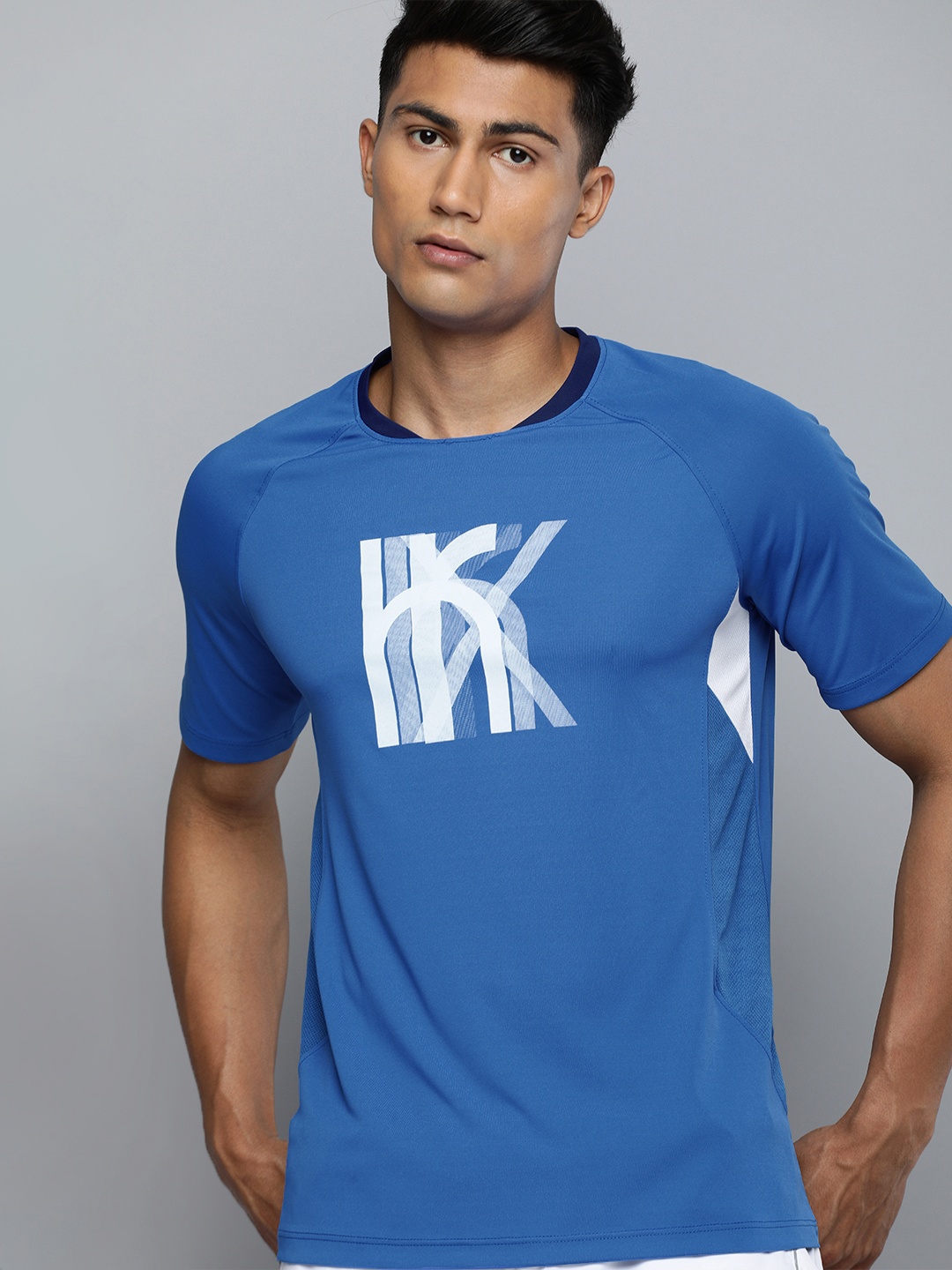 

HRX By Hrithik Roshan Men Strong Blue Racket Sports Rapid-Dry Brand Carrier T-shirt