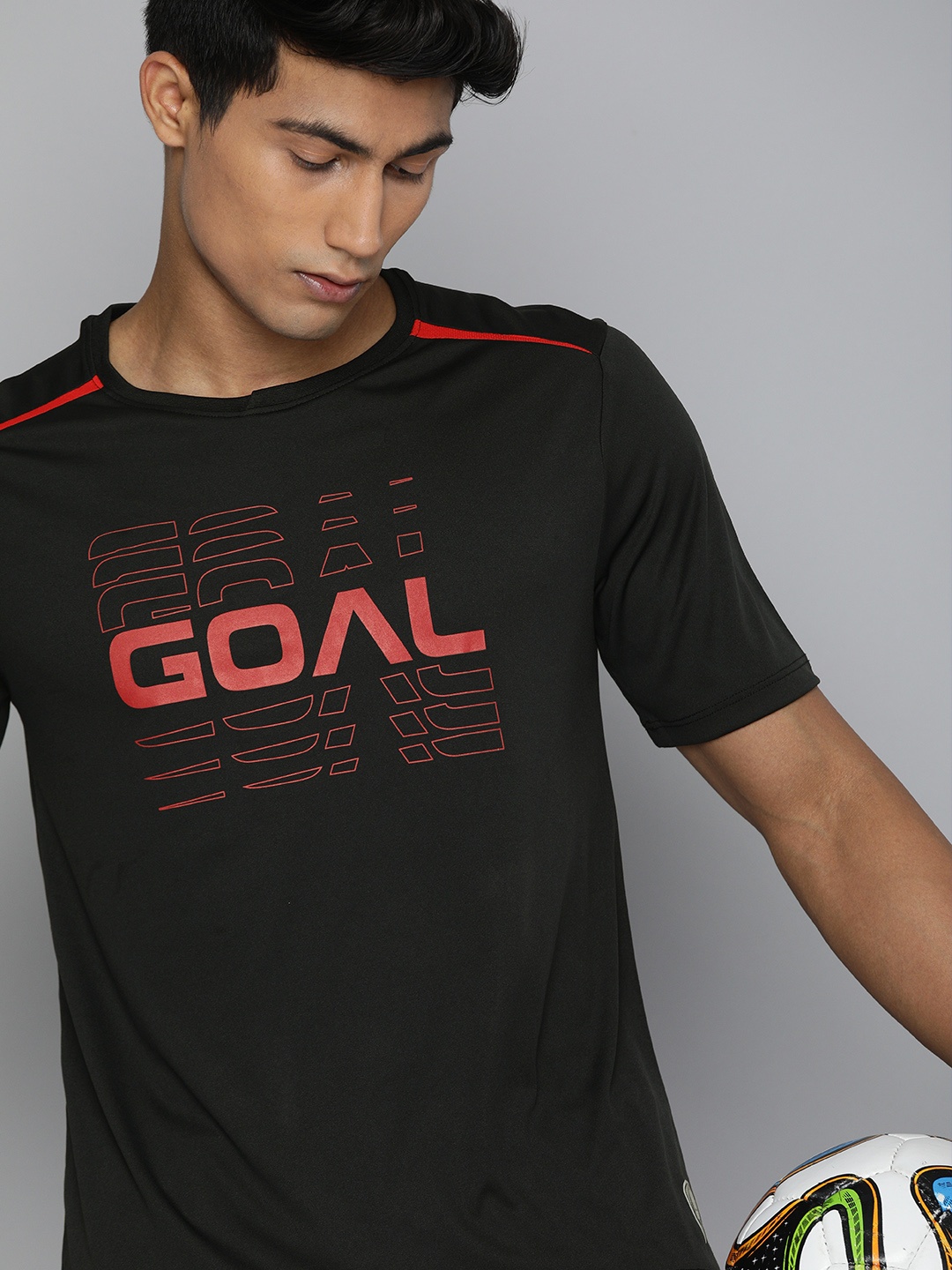 

HRX By Hrithik Roshan Football Men Jet Black Typography Print Rapid-Dry AOP Tshirts