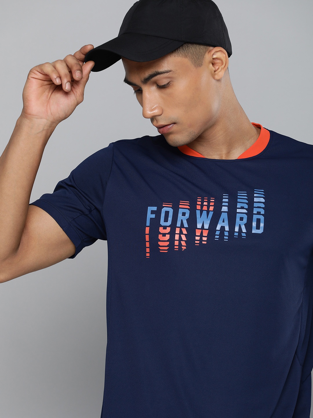 

HRX By Hrithik Roshan Men Navy Blue Rapid-Dry Typography Racket Sports T-shirt