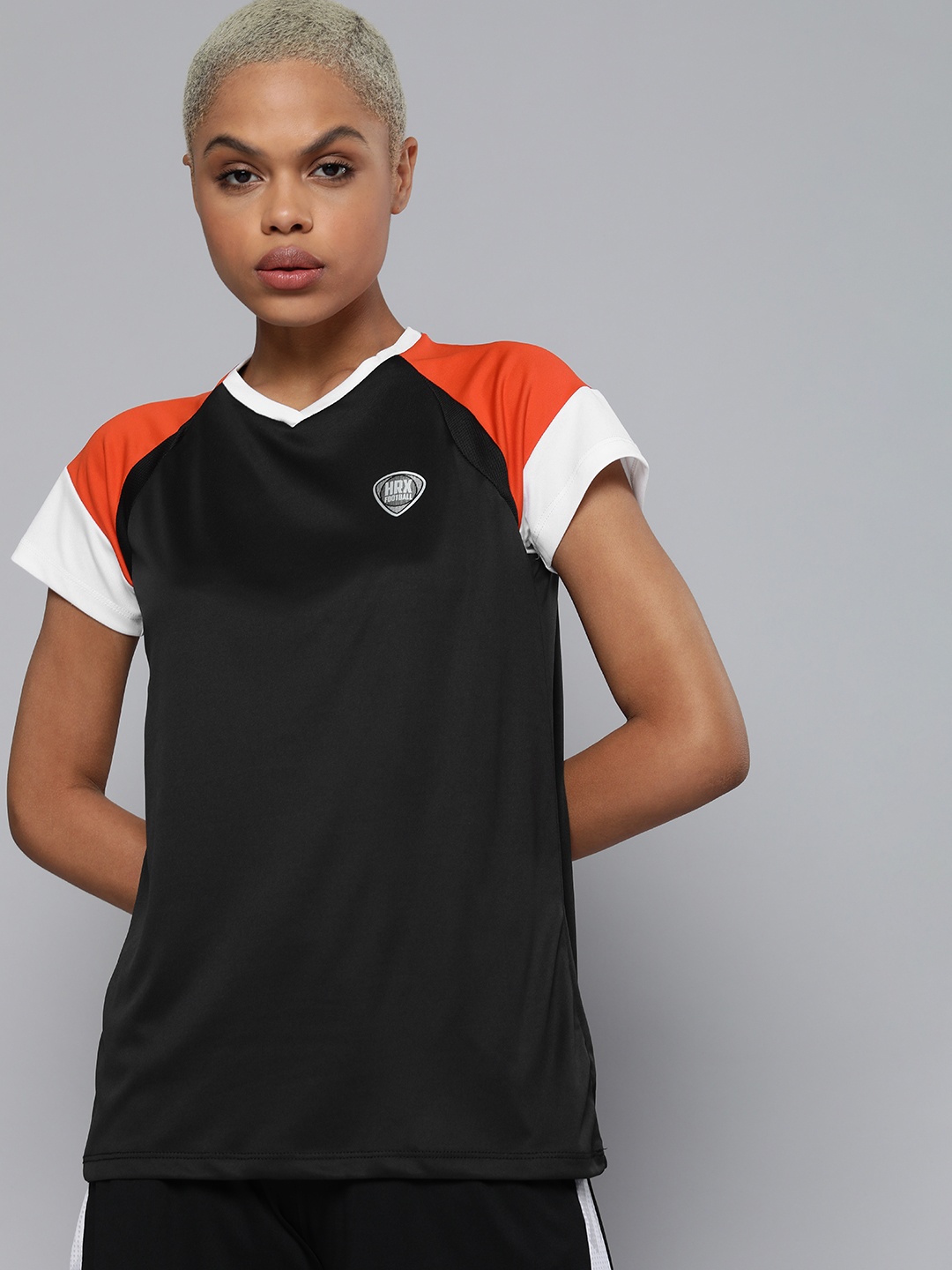

HRX By Hrithik Roshan Football Women Jet Black Rapid-Dry Brand Carrier T-shirt