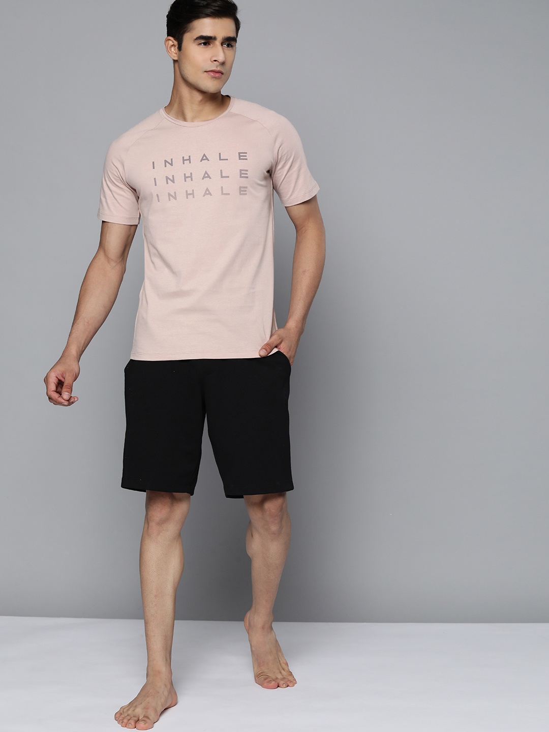 

HRX By Hrithik Roshan Yoga Men Deauville Mauve Rapid-Dry Pure Cotton Typography Sustainable Tshirts