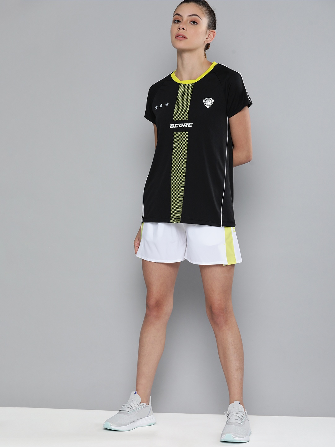 

HRX By Hrithik Roshan Women Black Rapid-Dry Typography Football Tshirts