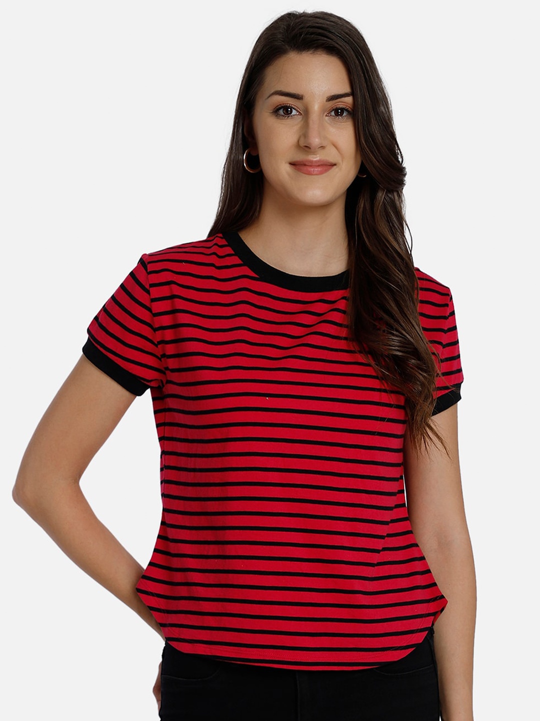 

Yaadleen Women Red & Black Striped Regular Top