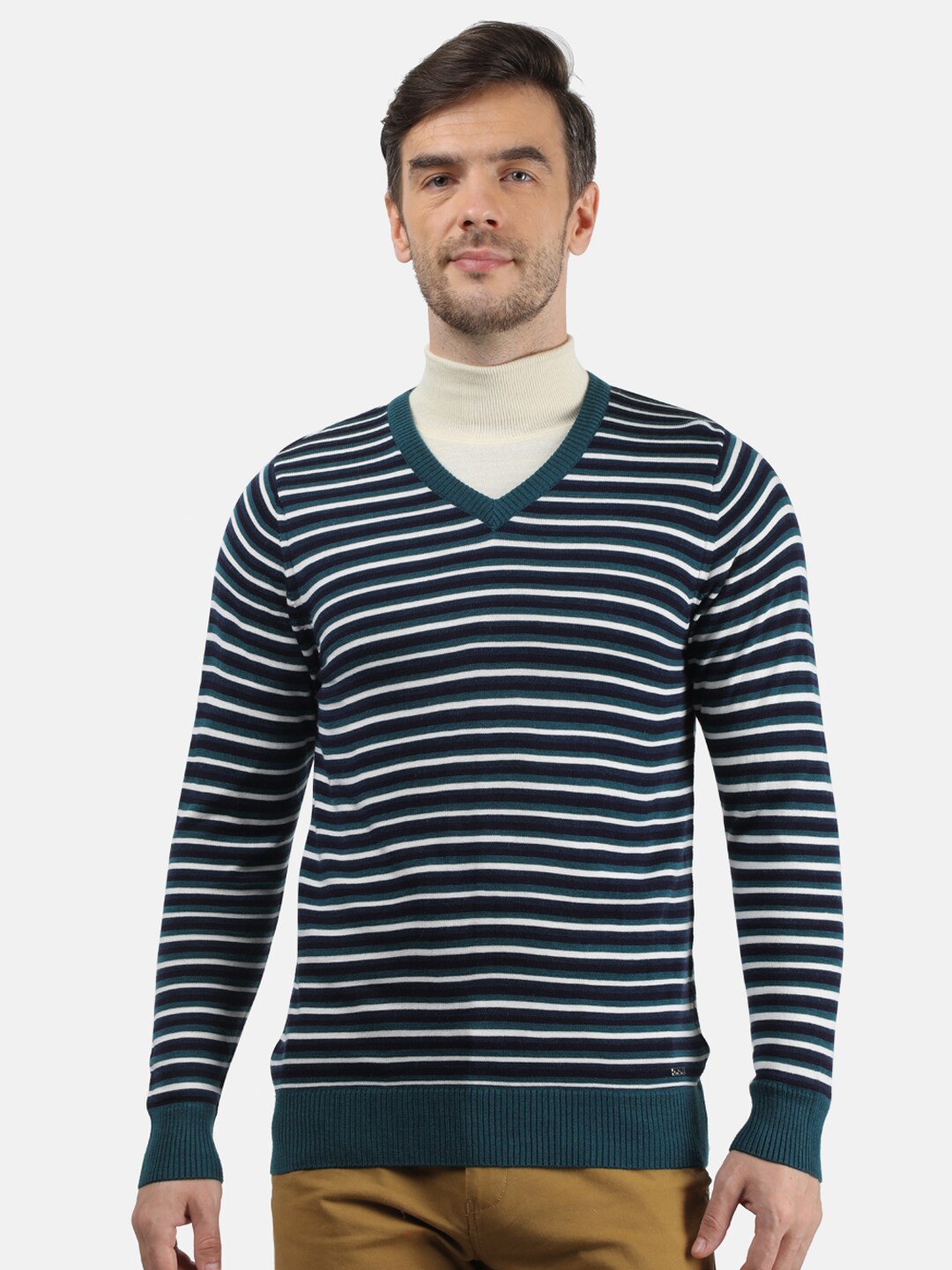 

Monte Carlo Men Green & White Striped Pullover