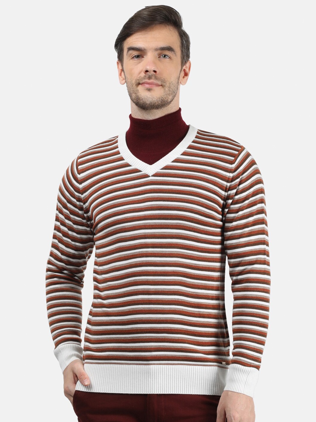 

Monte Carlo Men White & Brown Striped Pullover