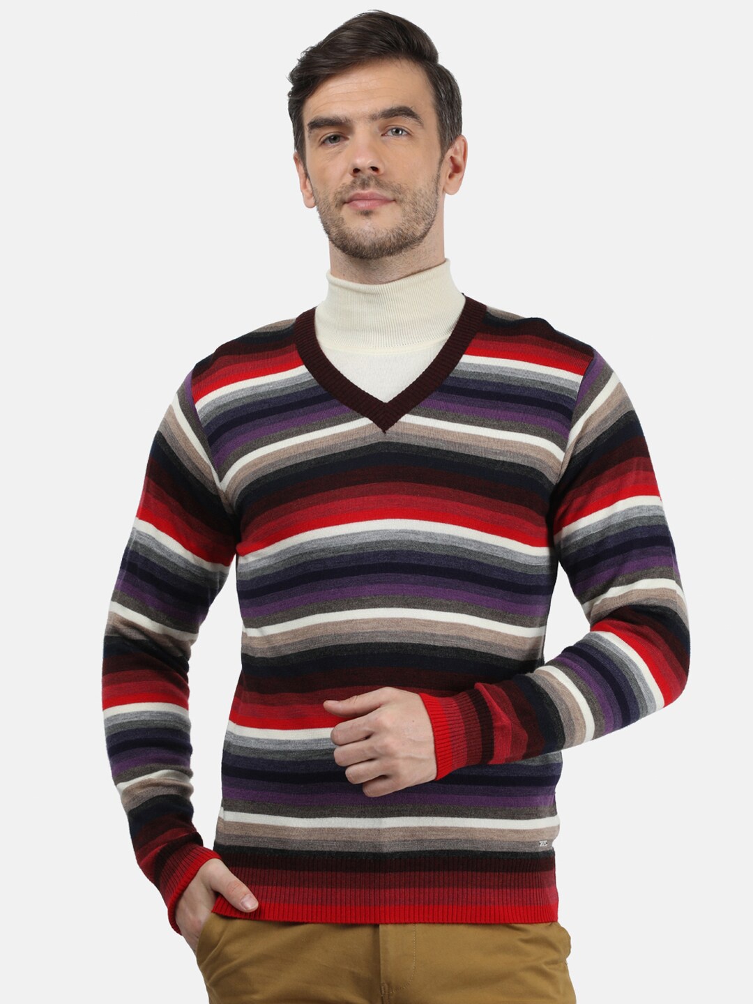 

Monte Carlo Men Red & Brown Striped Pullover