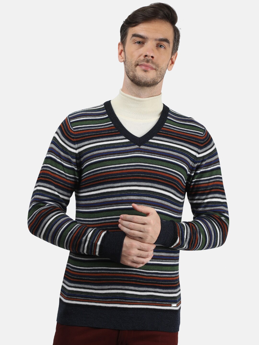 

Monte Carlo Men White & Brown Striped Pullover