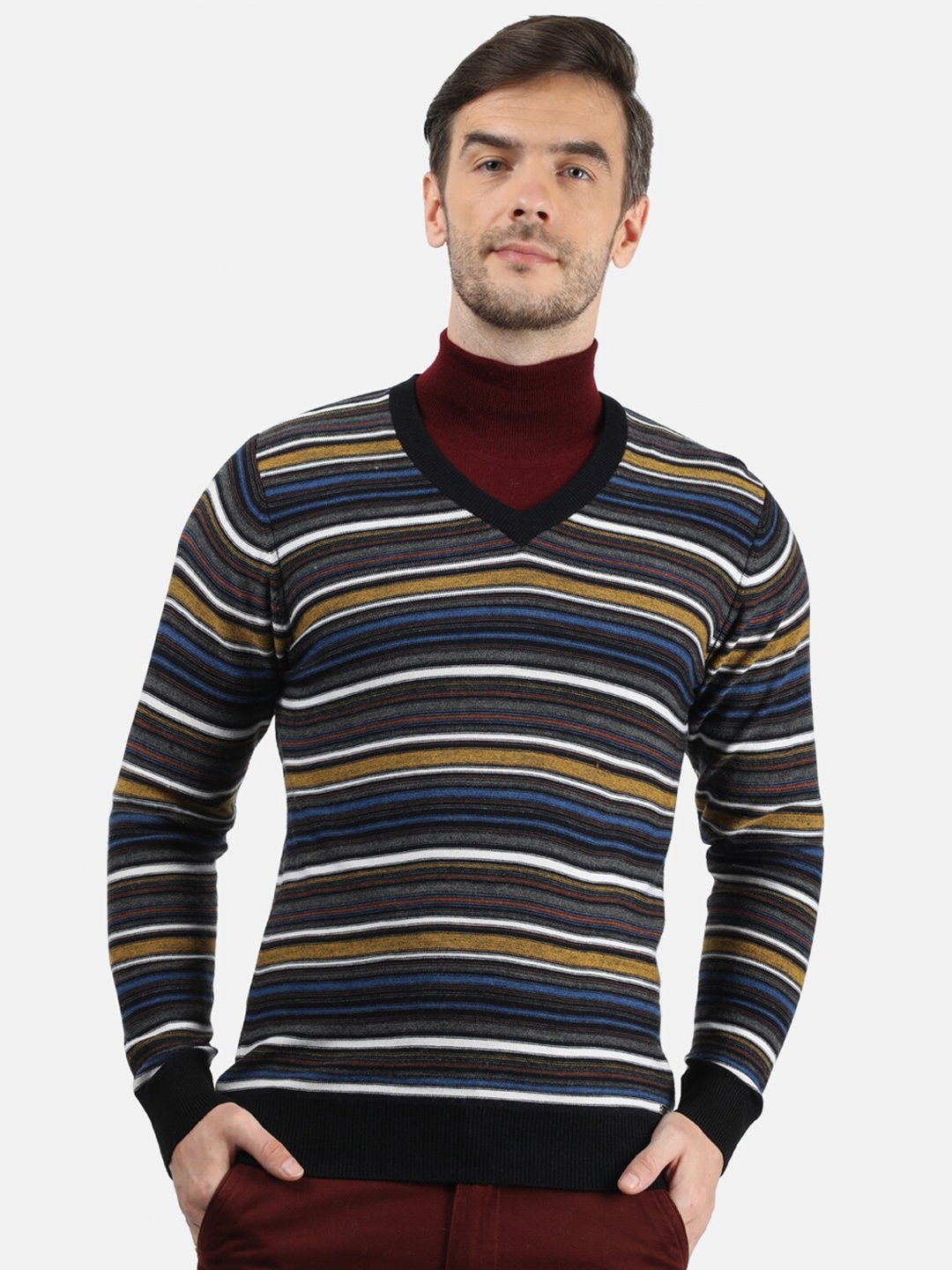 

Monte Carlo Men Navy Blue & White Striped Pullover